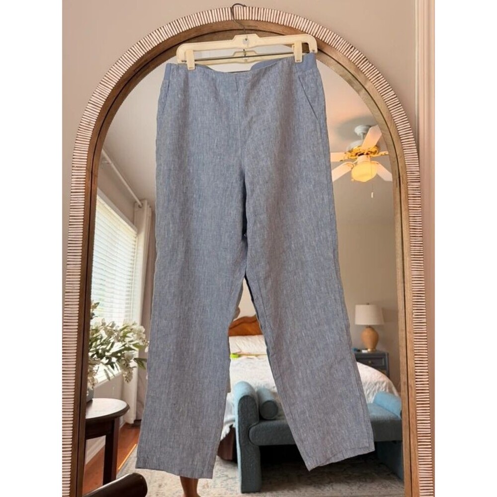 J.Jill Size M 100% Linen Cobalt Blue Cropped Tapered Ankle Pants